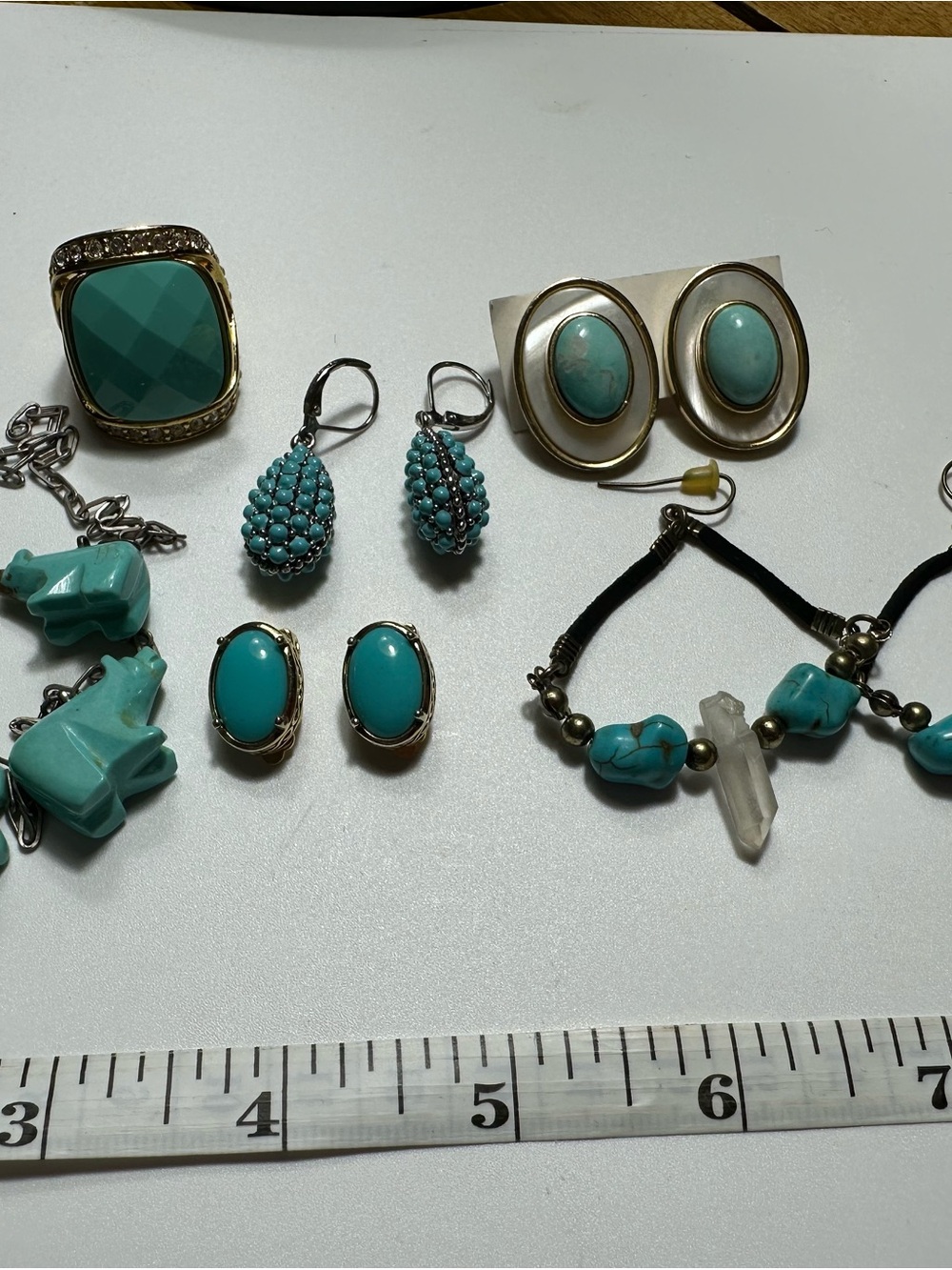 Turquoise Accent Earrings and Bracelet Set - Blue Turquoise Jewelry LOT